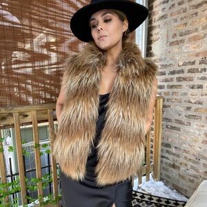 5|48 Saks brown orange cream faux fur vest xs